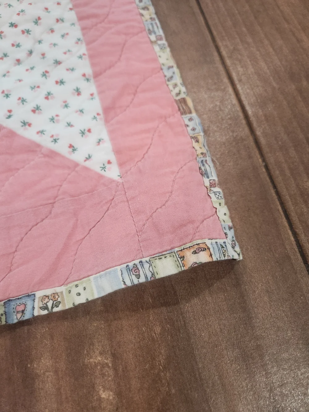 handmade baby quilt pinwheel pattern Pink White Patchwork 42x42.5